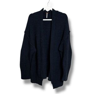 Free People High Hopes Blue Black Open Front Cardigan Size Medium Oversized